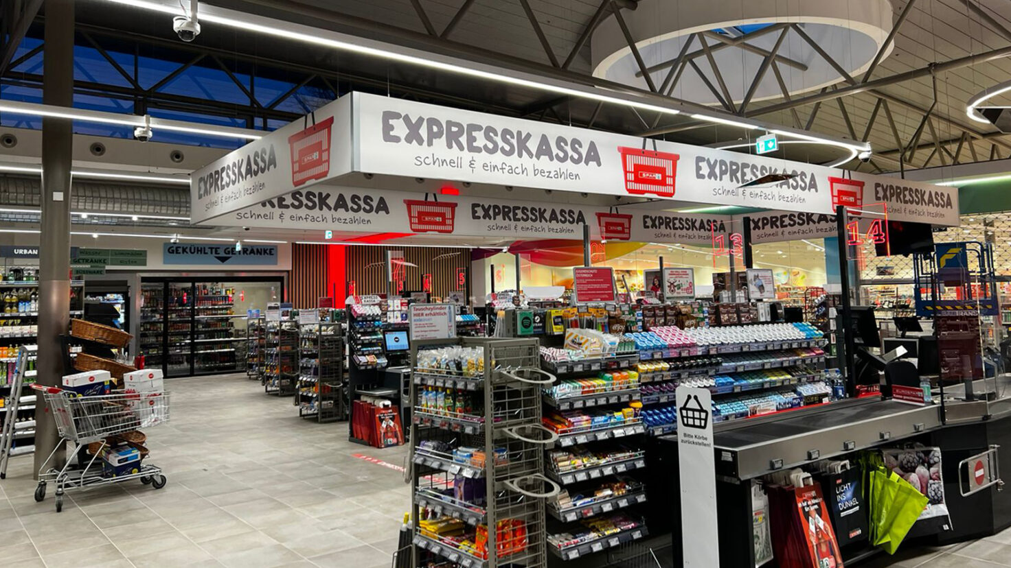 Eurospar Lustenau Deckenhänger Expresskassen